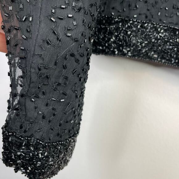 Vintage 90s Stenay Black Silk Glam Party Beaded Long Sleeve Jacket Womens M L - Picture 6 of 9